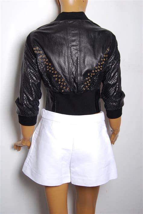 versace cropped jackets|Versace black leather jacket.